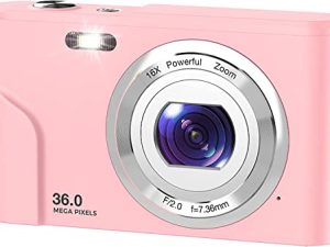 كاميرا رقمية ، كاميرا RUAHETIL FHD 1080P 36MP 2.4 بوصة LCD Vlogging للأطفال ، 16X Zoom 2 أوضاع الشحن نقطة كاميرا مدمجة للأطفال وكاميرا تصوير للأطفال والمراهقين والطلاب المبتدئين （وردي）
