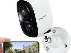 كاميرات مراقبة LongPlus لاسلكية خارجية ، كاميرات خارجية لاسلكية ببطارية 1080 بكسل للمنزل ، كاميرا واي فاي لاسلكية مع اكتشاف الذكاء الاصطناعي ، رؤية ليلية ملونة ، ضوء كشاف ، حديث ثنائي الاتجاه ، IP65 مقاوم للماء ، 2.4 جيجا هرتز فقط