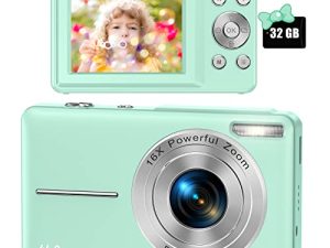 كاميرا رقمية ، كاميرا رقمية FHD 1080P لكاميرا فيديو للأطفال مع بطاقة SD 32 جيجابايت ، تكبير رقمي 16X ، كاميرا صغيرة الحجم وكاميرا تصوير صغيرة محمولة للمراهقين والطلاب والأولاد والبنات (أخضر)