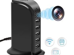 كاميرا خفية بشاحن واي فاي USB ، كاميرا تجسس أمنية داخلية مع تسجيل فيديو 1080P HD ، عرض عن بعد للتطبيق ، دفع إنذار لكشف الحركة ، محطة شحن USB بخمسة منافذ ، كاميرا مربية سرية للمنزل / المكتب