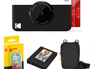 حزمة Kodak Printomatic الفورية للكاميرا (أسود) ورق زنك (20 ورقة) - حقيبة - ألبوم صور - إطارات معلقة.