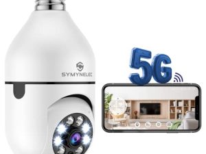 كاميرا SYMYNELEC 5 جيجاهرتز 2.4 جيجاهرتز لمبة الإضاءة ، كاميرا أمان IP بانورامية بزاوية 355 درجة ، كاميرا مراقبة منزلية ذكية 5G WiFi 1080P مع إنذار للكشف عن الحركة ، رؤية ليلية ، التحدث في اتجاهين داخلي E27