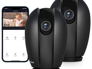 كاميرات المراقبة LaView للمنزل + 2X 32GB بطاقات SD ، نظام كاميرا مراقبة المنزل PT مع كشف الحركة ، صوت ثنائي الاتجاه ، رؤية ليلية ، كاميرا WiFi داخلية للأطفال / الحيوانات الأليفة ، Alexa ، USA Cloud Service