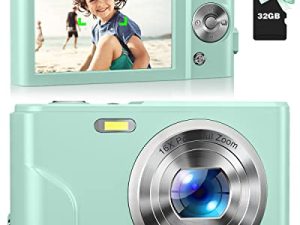 كاميرا رقمية ، كاميرا Zostuic Autofocus بدقة 48 ميجابكسل وكاميرا فيديو مدمجة مع بطاقة 32 جيجابايت مع تكبير 16X وكاميرات صغيرة محمولة مدمجة للأطفال بعمر 4-15 سنة ، أطفال ، مراهقين ، بنات أولاد (أخضر)