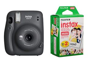 كاميرا Fujifilm Instax Mini 11 بفيلم فوري ، رمادي فحمي - مع مجموعة ملحقات Slinger Instax Mini 11 رمادي فحمي ، 2X Fuji instax Mini I nstant Daylight Film Twin Pack ، 20 تعرضًا