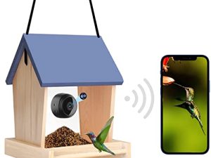 وحدة تغذية الطيور GAI مع الكاميرا (تشمل بطاقة SD 64G) ، كاميرا Bird Buddy HD Mini 1080P WiFi ، نافذة شفافة لمشاهدة الطيور أزرق SXT-1 0