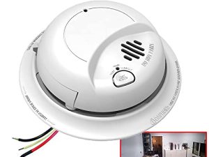 SecureGaurd 1080P HD كاشف دخان واي فاي كاميرا تجسس P2P واي فاي إنذار الحريق المخفية كاميرا تجسس مربية ، جبل في السقف ، موصل تيار متردد 110 فولت (موديل 9120)