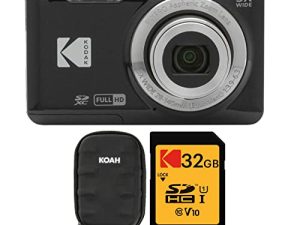 كاميرا كوداك PIXPRO Friendly Zoom FZ55 الرقمية (أسود) مع غلاف صلب (أسود) وحزمة بطاقة SD 32 جيجابايت (3 عناصر)