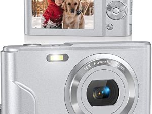 Lecran Digital Camera FHD 1080P 36.0 MP Vlogging Camera with 16X Digital Zoom وشاشة LCD وكاميرات صغيرة محمولة صغيرة للطلاب والمراهقين والأطفال (فضي رمادي)
