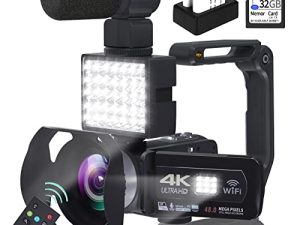 كاميرا فيديو كاميرا فيديو 4K ، كاميرا فيديو مدونات ليوتيوب ، كاميرا فيديو رقمية بدقة 4K 60 إطارًا في الثانية ، مع WiFi 18X Digital Zoom 3.0 "270 درجة قابلة للدوران لتسجيل الفيديو وكاميرا تسجيل الفيديو ، بطاقة SD 32 جيجابايت وبطاريتان