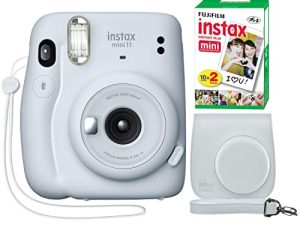 Fujifilm Instax Mini 11 كاميرا فورية أبيض ثلجي + حافظة مخصصة مصغرة + فيلم Fuji Instax Film 20 ورقة عبوة مزدوجة