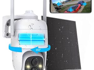 أمان خارجي لاسلكي يعمل بالطاقة الشمسية 2K PTZ AI Motion Detection Audio WiFi ، الأمن المنزلي ، ضوء كشاف للرؤية الليلية الملونة ، عرض 360 درجة ، IP65 مقاوم للماء ، إنذار PIR ، بطارية قابلة لإعادة الشحن ، 2-Way Talk ، SD / Cloud