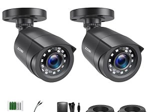 ZOSI 2 Pack 2MP 1080p HD-TVI Home Security Camera Outdoor داخلي 1920TVL ، 24 قطعة LEDs ، 80 قدم للرؤية الليلية ، زاوية رؤية 90 درجة ، كاميرا مراقبة مقاومة للعوامل الجوية CCTV Black Bullet (2AK-1062B-BS-US)