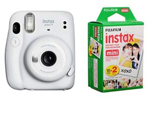 كاميرا Fujifilm Instax Mini 11 بفيلم فوري ، أبيض ثلجي - مع حزمة مزدوجة لفيلم Fujifilm instax Mini Instant Daylight ، 20 تعرضًا