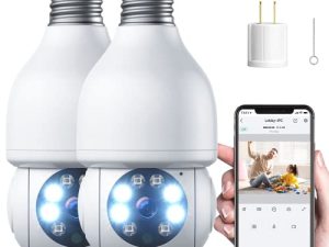 كاميرا أمان بمقبس ضوئي مع Alexa ، كاميرا بمصباح لاسلكي 1080P واي فاي خارجي لأمن المنزل مع اكتشاف الحركة الذكية ، رؤية ليلية ملونة ، صوت ثنائي الاتجاه ، وصول عن بعد - قطعتان