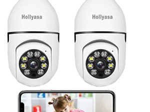 حزمة من 2 كاميرا أمان بمقبس ضوئي 1080P كاميرا مصباح إضاءة خارجية لاسلكية WiFi ، رؤية ليلية ملونة ، تنبيهات ذكية ، تتبع الحركة ، صوت ثنائي الاتجاه ، 2.4G WiFi ، لأمن المنزل （بما في ذلك بطاقة SD 32G）