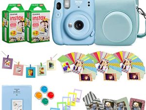 كاميرا Fujifilm Instax Mini 11 الفورية + فيلم Fuji Instax Film 40 لقطة + حافظة واقية + إطارات أكريليك مغناطيسية + ألبوم ، مجموعة تصميم الإطارات (أزرق سماوي)