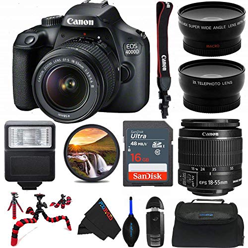 كاميرا EOS 4000D DSLR مع عدسة 18-55 مم f / 3.5-5.6 III - حزمة Pixi المتقدمة (الإصدار الدولي) (مجددة) كاميرا EOS 4000D DSLR مع عدسة 18-55 مم f / 3.5-5.6 III - حزمة Pixi المتقدمة (الإصدار الدولي) (مجددة)