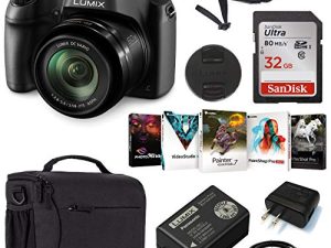 Panasonic Lumix DC-FZ80 4K كاميرا رقمية ، 18.1 ميجابيكسل ، 60x Zoom 20-1200mm حزمة عدسة مع حقيبة ، 32GB SD Card ، Corel PC Photo Editing Software Kit