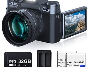 كاميرا VJIANGER الرقمية للتصوير الفوتوغرافي 4K 48MP Vlogging Camera لـ YouTube مع WiFi ، 16X تقريب رقمي ، زاوية عريضة 52mm وعدسة ماكرو ، بطاريتان ، 32GB TF Card (W02-Black2)