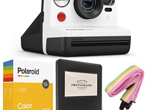 كاميرا فورية Polaroid Now i-Type - أسود وأبيض + فيلم Polaroid Color i-Type (16 ورقة) + ألبوم أسود + حزام عنق - حزمة هدايا
