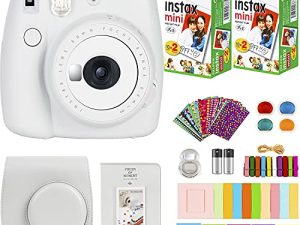 كاميرا FujiFilm Instax Mini 9 الفورية + فيلم Fujifilm Instax Mini (20 ورقة) حزمة مع ملحقات رقم واحد بما في ذلك حقيبة الحمل ، وفلاتر الألوان ، وألبوم صور للأطفال + المزيد (أبيض سموكي)