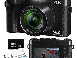 كاميرا رقمية للتصوير الفوتوغرافي NIKICAM 4K بدقة 56 ميجابكسل وكاميرا نقطة الالتقاط مع تركيز يدوي ، وكاميرا مدونات الفيديو مع تكبير رقمي 16X (بما في ذلك بطاقة TF سعة 32 جيجابايت وبطاريتان قابلتان لإعادة الشحن) - أسود 2
