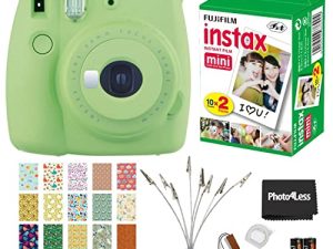 كاميرا Fujifilm Instax Mini 9 الفورية - أخضر ليموني + Fujifilm Instax Mini Twin Pack فيلم فوري وملحقاته