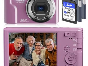 كاميرا Saneen الرقمية للتصوير الفوتوغرافي ، كاميرا فيديو 4K لـ YouTube ، 48MP 16X Digital Zoom 2.8 بوصة Point and Shoot Camera للأطفال والمراهقين والمبتدئين ، مع بطاقة SD بسعة 32 جيجا بايت وبطاريتين قابلتين لإعادة الشحن - وردي