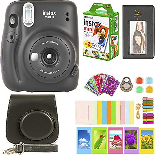 كاميرا Fujifilm Instax Mini 11 مع فيلم Fujifilm Instant Mini (20 ورقة) مع مجموعة من الإكسسوارات رقم واحد بما في ذلك حقيبة الحمل وفلاتر الألوان وألبوم الصور والملصقات والمزيد (رمادي فحمي) كاميرا Fujifilm Instax Mini 11 مع فيلم Fujifilm Instant Mini (20 ورقة) مع مجموعة من الإكسسوارات رقم واحد بما في ذلك حقيبة الحمل وفلاتر الألوان وألبوم الصور والملصقات والمزيد (رمادي فحمي)
