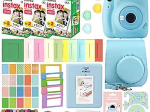 كاميرا Fujifilm Instax Mini 11 الفورية مع حافظة ، 60 فيلم فوجي ، ملصقات للزينة ، إطارات ، ألبوم صور ومجموعة ملحقات أخرى (أزرق سماوي)