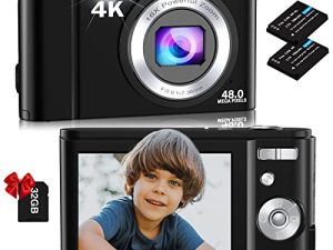 كاميرا رقمية ، كاميرا نسويلا 4K FHD 48 ميجابكسل للأطفال مع بطاقة 32 جيجا بايت ، كاميرا مدمجة بوينت آند شوت ، شاشة إل سي دي 2.8 بوصة ، تكبير رقمي 16X ، كاميرا أطفال صغيرة محمولة للمراهقين والطلاب والأطفال (أسود)