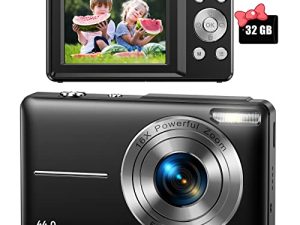 كاميرا رقمية ، كاميرا رقمية FHD 1080P لكاميرا فيديو للأطفال مع بطاقة SD 32 جيجا بايت 16X تقريب رقمي ، كاميرا صغيرة الحجم وكاميرا تصوير صغيرة محمولة للمراهقين والطلاب والأولاد والبنات وكبار السن (أسود)