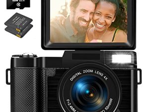كاميرا RRGEAR الرقمية ، كاميرا Vlogging للتصوير الفوتوغرافي والفيديو على YouTube ، 2.7K 30MP Point and Shoot Cameras ، 3 Inch 180 Degree Flip Screen ، 2 Battery ، 32GB TF Card (Black)