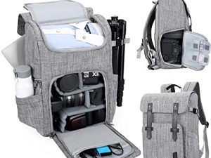حقيبة ظهر BAGSMART للكاميرا ، حقائب ظهر للكاميرا للمصورين DSLR / SLR / حقيبة كاميرا بدون مرآة 15 بوصة حقيبة كاميرا مقاومة للماء مع مقصورة كمبيوتر محمول وحامل ثلاثي القوائم (رمادي)