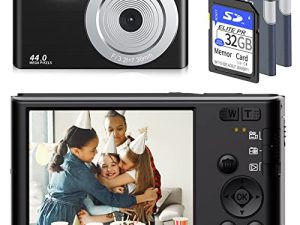 الكاميرات الرقمية للتصوير الفوتوغرافي 2.7K Vlogging Camera لـ YouTube ، 44MP 16X Digital Zoom Point and Shoot Camera للأطفال ، المبتدئين ، تتضمن بطاقة SD 32 جيجا بايت وبطاريتين قابلتين لإعادة الشحن من Saneen - أسود