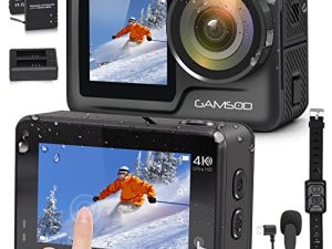 GAMSOD 4K60FPS Action Camera 20MP ، A1 Bare Waterproof Underwater Cameras 131ft with Stabilization ، Zoom Remote Control WiFi Dual Screen 2 Batter Sports Camera for Outdoor Sports، Travel، Diving