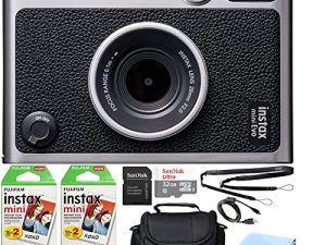 حزمة كاميرا Fujifilm Instax Mini EVO Hybrid بفيلم فوري مع 40 ورقة فيلم فورية + بطاقة ذاكرة microSD بسعة 32 جيجا بايت + حقيبة مبطنة صغيرة + قارئ بطاقات SD + قماش إلكترونيات إكستريم