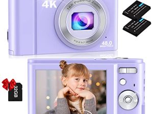 كاميرا رقمية ، كاميرا نسويلا 4K FHD بدقة 48 ميجابكسل مع بطاقة 32 جيجا بايت ، كاميرا مدمجة بوينت آند شوت ، شاشة إل سي دي 2.8 بوصة ، تكبير رقمي 16X ، كاميرا أطفال صغيرة محمولة للمراهقين والطلاب والأطفال (بنفسجي)