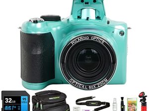 كاميرا بولارويد IE6035-TEAL-STK-4 iE6035 18 ميجابكسل 60x زووم بصري رقمي ، حزمة البط البري مع بطاقة ذاكرة ليكسار 32 جيجا ، حقيبة كاميرا ديكو جير ، منفاخ العدسة ، قلم العدسة ، حامل ثلاثي القوائم 12 بوصة والمزيد