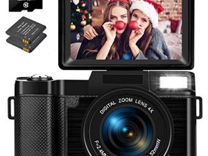 كاميرا رقمية ، كاميرا مدونات الفيديو للتصوير الفوتوغرافي والفيديو على YouTube ، 2.7K 30MP كاميرات Point and Shoot ، 3 بوصة 180 درجة شاشة قابلة للطي ، بطاريتان ، بطاقة TF 32 جيجابايت (أسود)