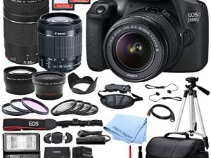 كاميرا Canon EOS 2000D Rebel T7 DSLR سوداء مع عدسة EF S 18 55 مم DC III وعدسات 75300 مم III canon2000D32gb canon2000D32gb (مجددة)