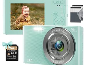 كاميرا رقمية ، كاميرا 1080P للأطفال للبنات والأولاد مع كاميرا مدونات فيديو بطاقة 32 جيجا مع تكبير 16X ، كاميرا صغيرة مدمجة 44 ميجا بيكسل للأطفال والمراهقين والمبتدئين من UIKICON - أخضر