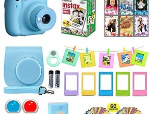 كاميرا Fujifilm Instax Mini 11 الفورية ، أزرق سماوي + حقيبة حمل متوافقة مع مصراع الكاميرا + حزمة قيمة لفيلم فوجي (20 ورقة) + مجموعة ملحقات الغالق ، فلاتر ألوان ، ألبوم صور ، إطارات متنوعة