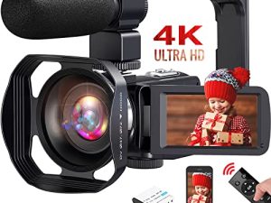 كاميرا فيديو 4K كاميرا فيديو ، كاميرا فيديو يوتيوب 56 ميجابكسل 30 إطارًا في الثانية واي فاي الأشعة تحت الحمراء للرؤية الليلية 3.0 بوصة شاشة تعمل باللمس 18X زووم مسجل كاميرا رقمية مع ميكروفون وجهاز تحكم عن بعد 2.4 جيجا وبطاريتان