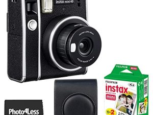 كاميرا Fujifilm Instax Mini 40 الفورية باللون الأسود + Fujifilm Instax Mini Twin Pack فيلم فوري (20 ورقة) + جراب