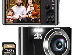 كاميرا رقمية ، كاميرا رقمية FHD 4K للأطفال والكبار ، كاميرات فيديو 48 ميجابكسل للتصوير الفوتوغرافي ، كاميرا رقمية صغيرة مدمجة والتقاط الصور مع بطاقة SD 32 جيجابايت للمبتدئين والأطفال والمراهقين - أسود