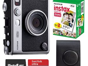فوجي فيلم إنستاكس ميني إيفو هايبرد بلاك كاميرا فورية | فيلم Instax Mini Twin Pack الفوري | بطاقة microSD بسعة 32 جيجا بايت مع محول | حقيبة كاميرا سوداء