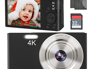 كاميرا رقمية بدقة 4K ، كاميرا مدمجة بزووم رقمي 16X ، كاميرا فيديو مدمجة بدقة 48 ميجابكسل للمراهقين ، طالب ، مبتدئ ، شاشة 2.8 بوصة ، بطاريتان ، بطاقة SD 32 جيجابايت (أسود)