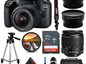كاميرا PixiBytes EOS 4000D ذات العدسة الأحادية العاكسة (DSLR) مع عدسة مقاس 18-55 مم f / 3.5-5.6 III مع حامل ثلاثي القوائم مقاس 50 بوصة وحزمة Pixi المتقدمة (الإصدار الدولي) (مجددة)